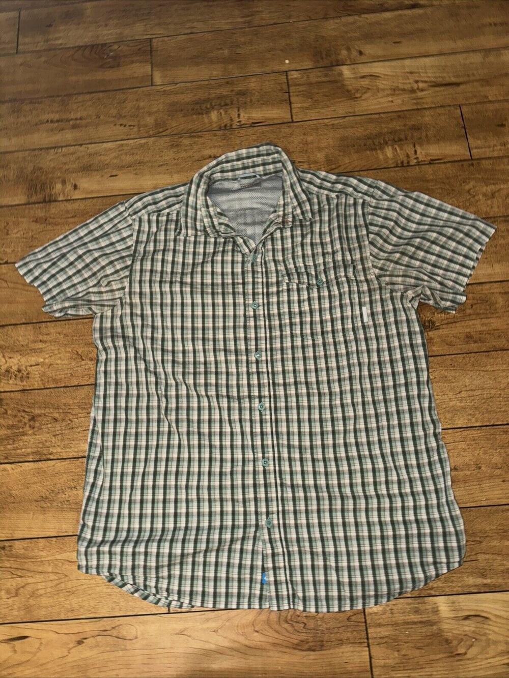 Columbia Plaid Short Sleeve Shirt Green XL 23x30 90s Dad Style Mesh Inside